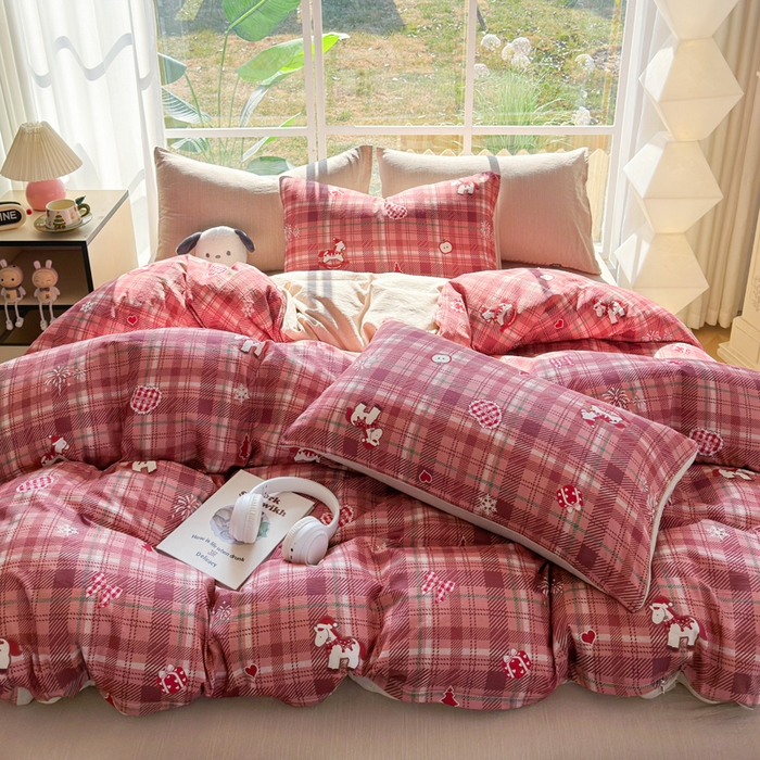 91家纺网 家纺一手货源 找家纺 王朝国际 2026新款时尚印花棉纱四件套 爱心马