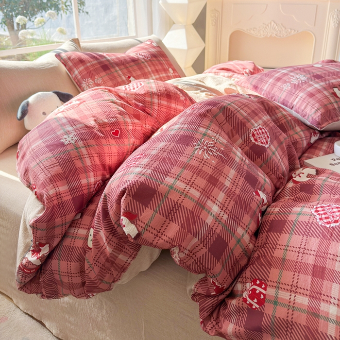 91家纺网 家纺一手货源 找家纺 王朝国际 2026新款时尚印花棉纱四件套 爱心马