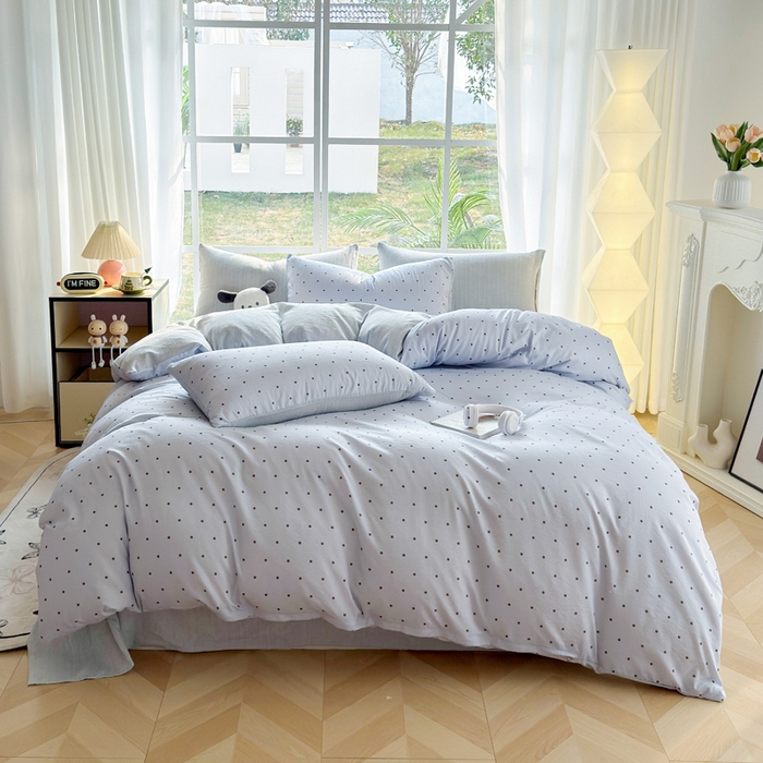 91家纺网 家纺一手货源 找家纺 王朝国际 2026新款时尚印花棉纱四件套 波点