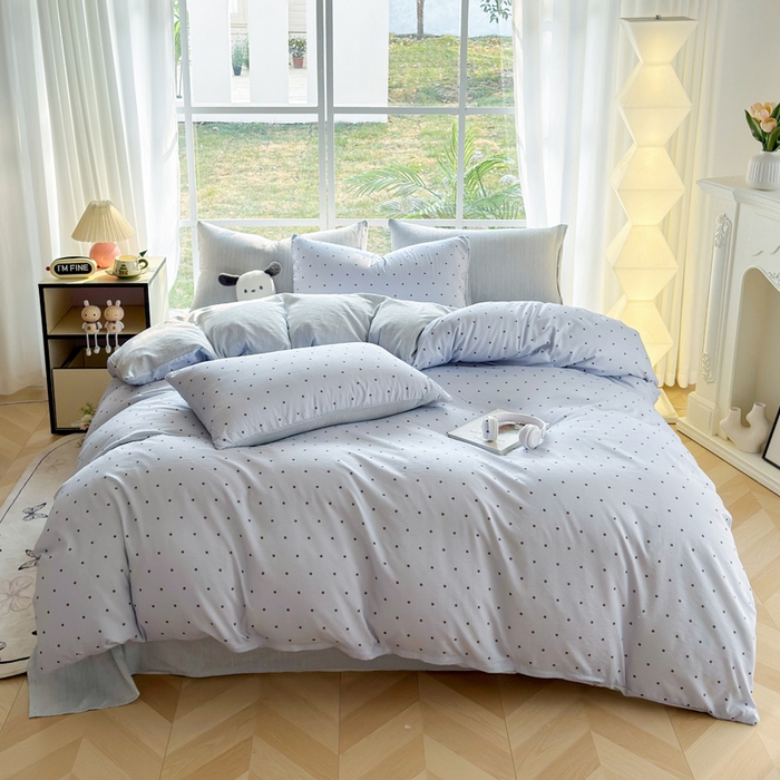 91家纺网 家纺一手货源 找家纺 王朝国际 2026新款时尚印花棉纱四件套 波点