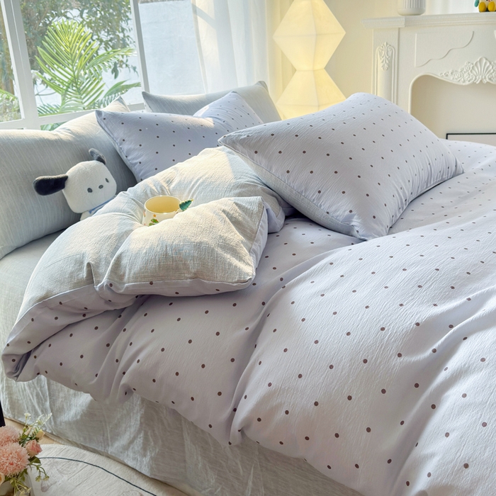 91家纺网 家纺一手货源 找家纺 王朝国际 2026新款时尚印花棉纱四件套 波点