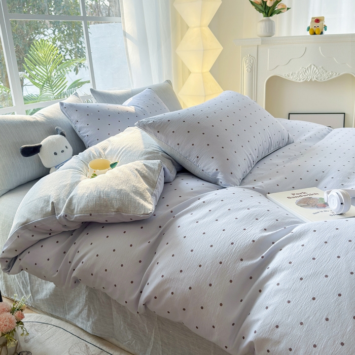 91家纺网 家纺一手货源 找家纺 王朝国际 2026新款时尚印花棉纱四件套 波点