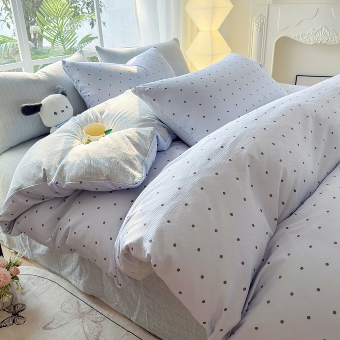 91家纺网 家纺一手货源 找家纺 王朝国际 2026新款时尚印花棉纱四件套 波点