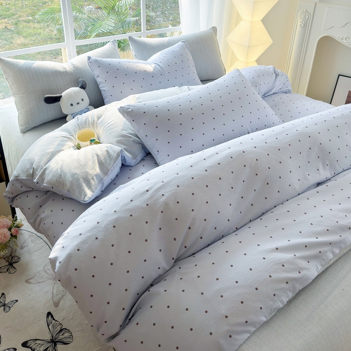 91家纺网 家纺一手货源 找家纺 王朝国际 2026新款时尚印花棉纱四件套 波点