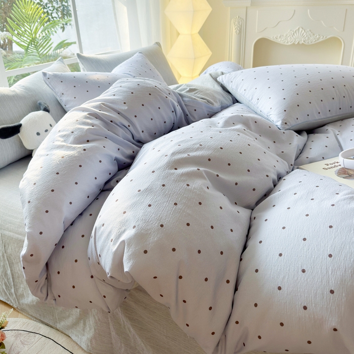 91家纺网 家纺一手货源 找家纺 王朝国际 2026新款时尚印花棉纱四件套 波点