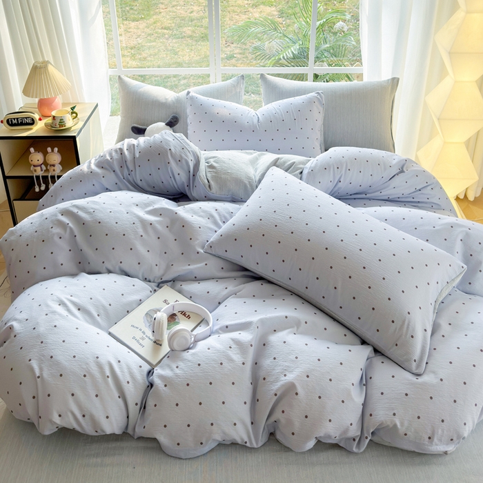 91家纺网 家纺一手货源 找家纺 王朝国际 2026新款时尚印花棉纱四件套 波点