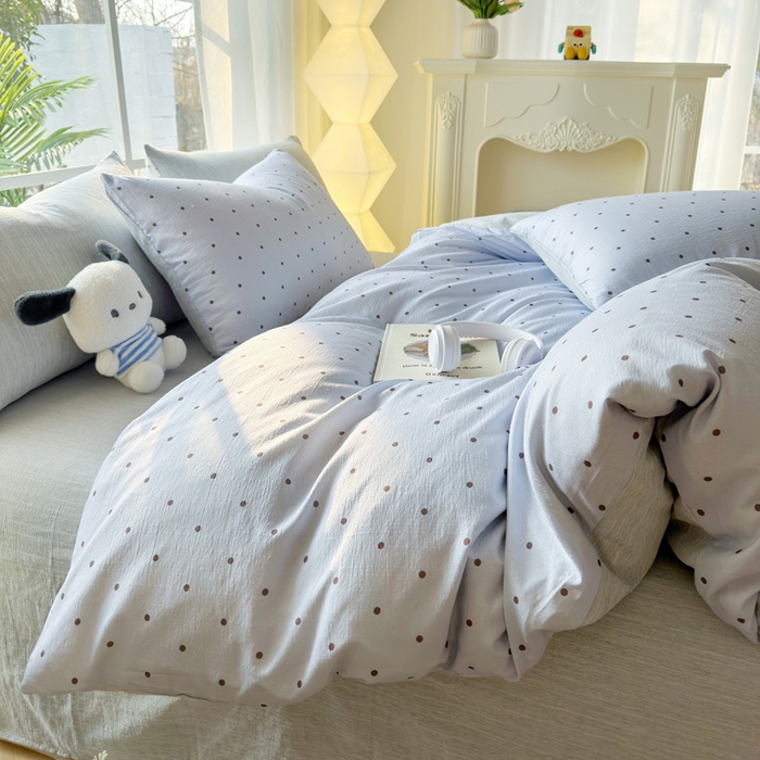 91家纺网 家纺一手货源 找家纺 王朝国际 2026新款时尚印花棉纱四件套 波点