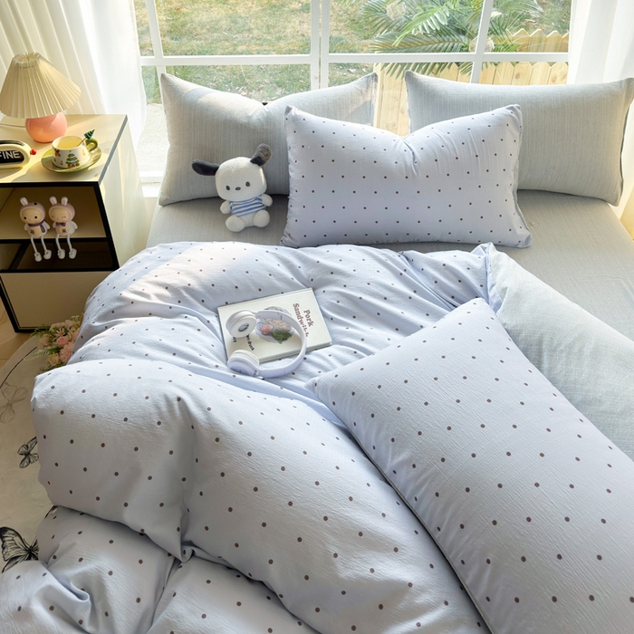 91家纺网 家纺一手货源 找家纺 王朝国际 2026新款时尚印花棉纱四件套 波点