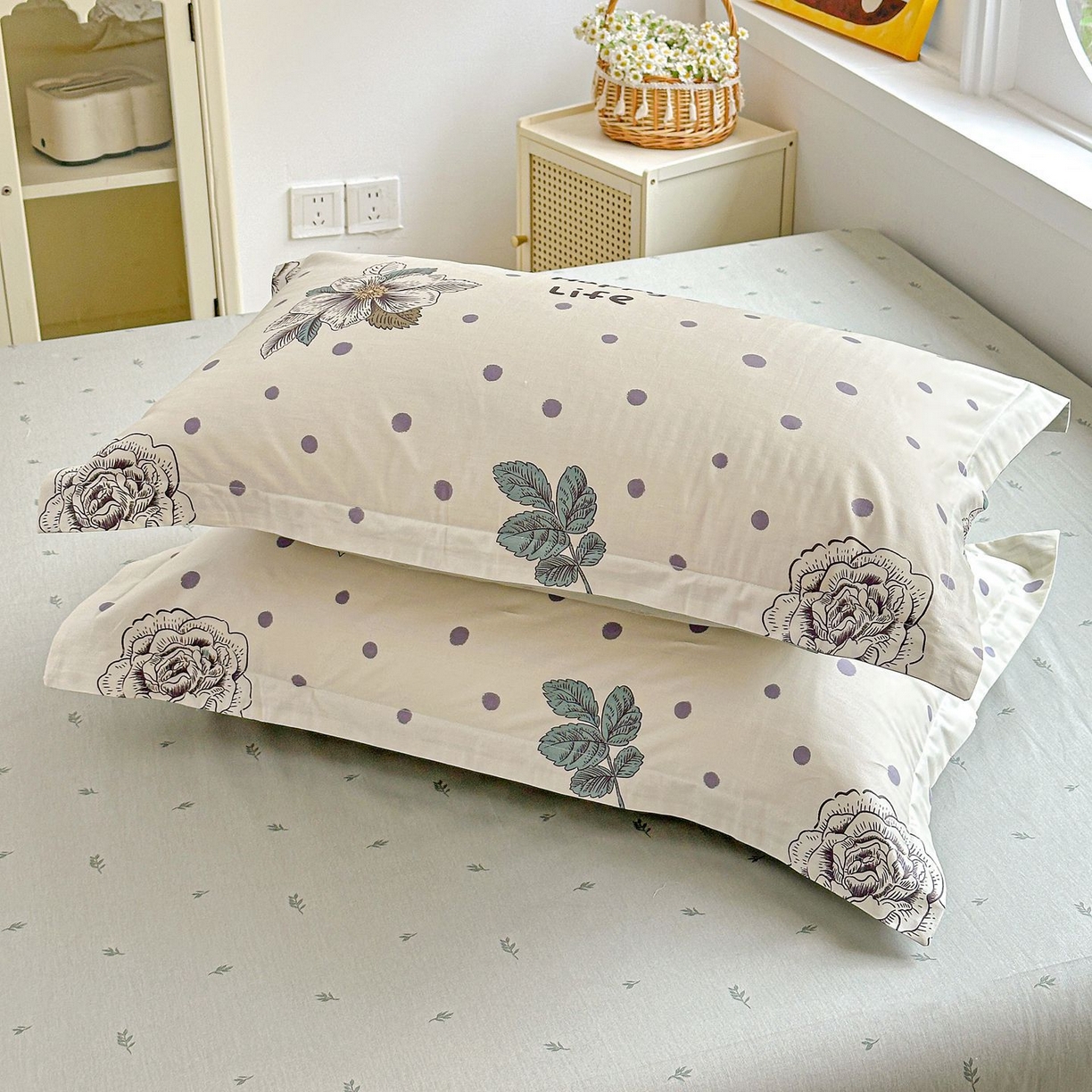 91家纺网 家纺一手货源 找家纺 恩泽家纺 2026新款13372ins全棉印花四件套单品系列-单枕套 繁花夕露