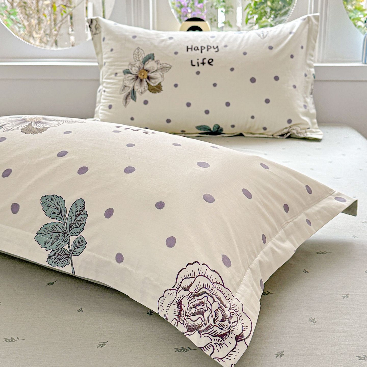 91家纺网 家纺一手货源 找家纺 恩泽家纺 2026新款13372ins全棉印花四件套单品系列-单枕套 繁花夕露