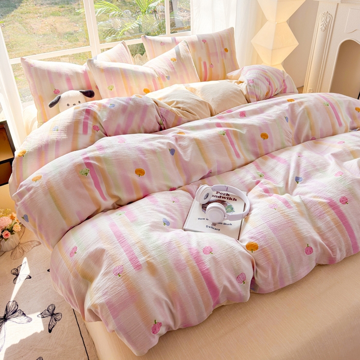 王朝国际 2026新款时尚印花棉纱四件套 彩色波点