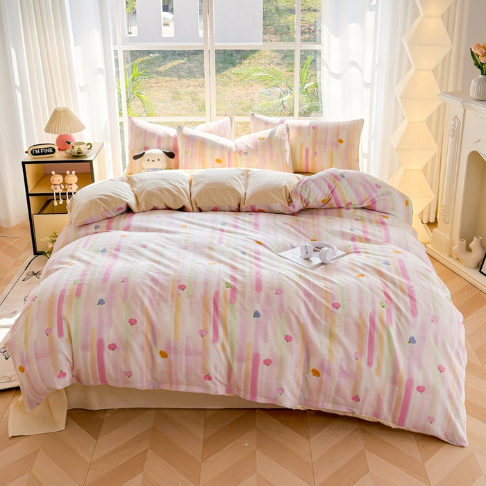 91家纺网 家纺一手货源 找家纺 王朝国际 2026新款时尚印花棉纱四件套 彩色波点