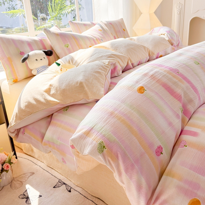 91家纺网 家纺一手货源 找家纺 王朝国际 2026新款时尚印花棉纱四件套 彩色波点