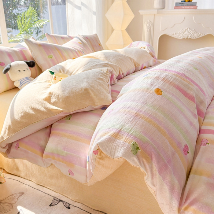 91家纺网 家纺一手货源 找家纺 王朝国际 2026新款时尚印花棉纱四件套 彩色波点