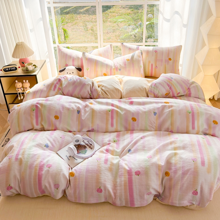 91家纺网 家纺一手货源 找家纺 王朝国际 2026新款时尚印花棉纱四件套 彩色波点