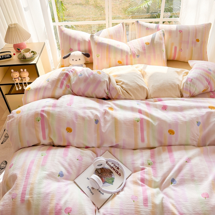 91家纺网 家纺一手货源 找家纺 王朝国际 2026新款时尚印花棉纱四件套 彩色波点