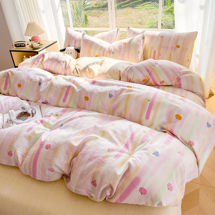 91家纺网 家纺一手货源 找家纺 王朝国际 2026新款时尚印花棉纱四件套 彩色波点