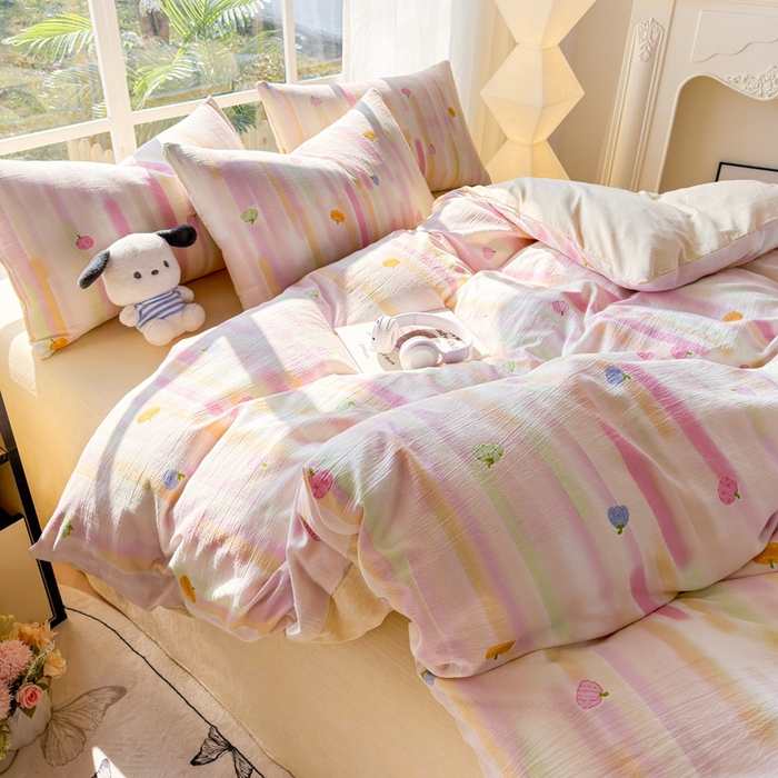 91家纺网 家纺一手货源 找家纺 王朝国际 2026新款时尚印花棉纱四件套 彩色波点