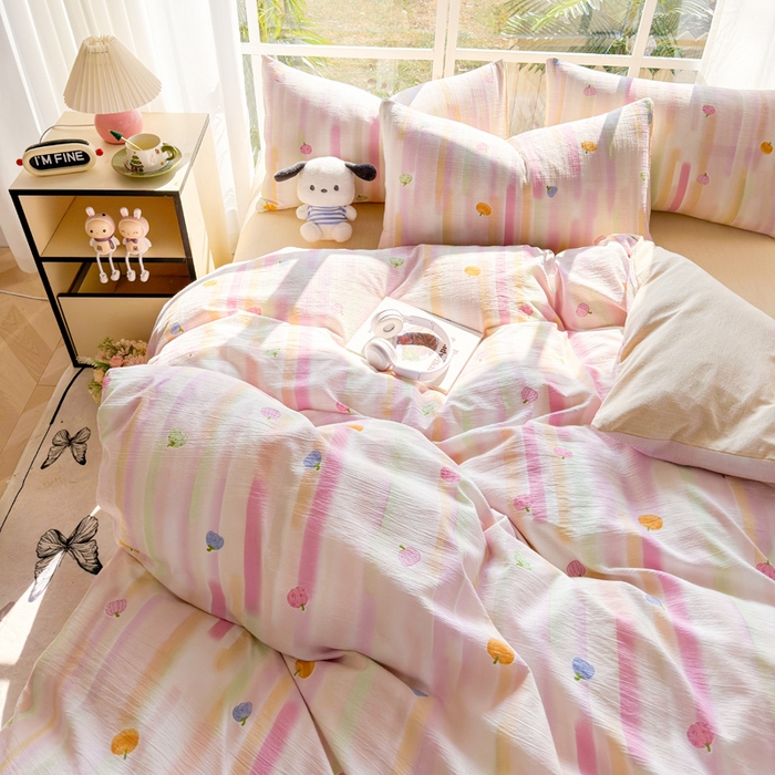 91家纺网 家纺一手货源 找家纺 王朝国际 2026新款时尚印花棉纱四件套 彩色波点