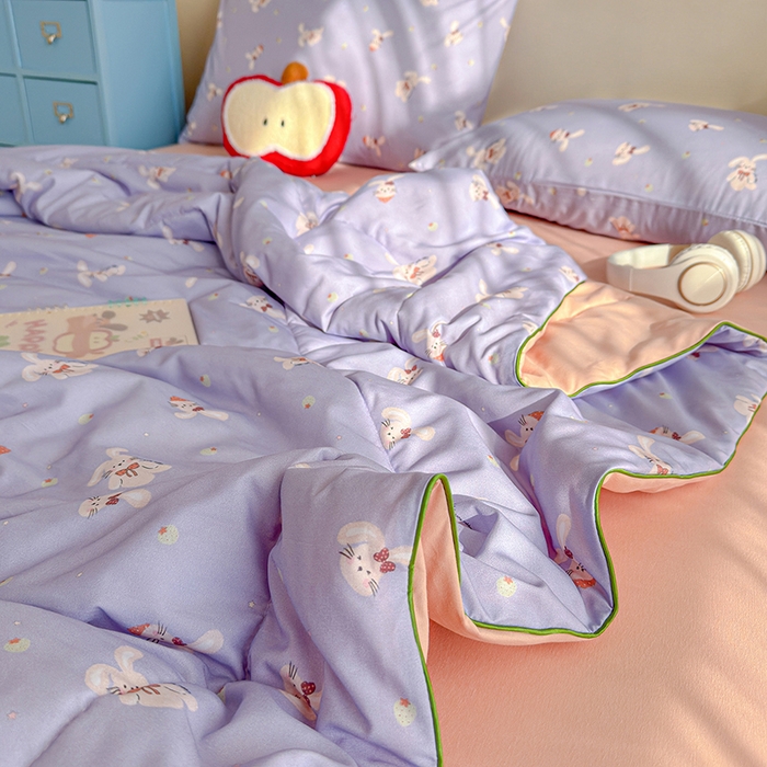 91家纺网 家纺一手货源 找家纺 老帅的工厂店 2026新款A类水洗皱皱纱7A抑菌夏被夏凉被空调被 云间兔花