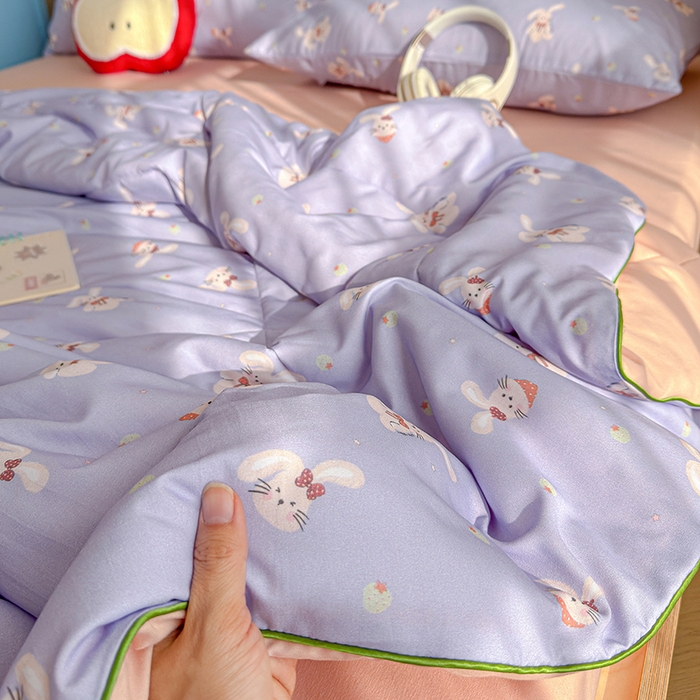 91家纺网 家纺一手货源 找家纺 老帅的工厂店 2026新款A类水洗皱皱纱7A抑菌夏被夏凉被空调被 云间兔花