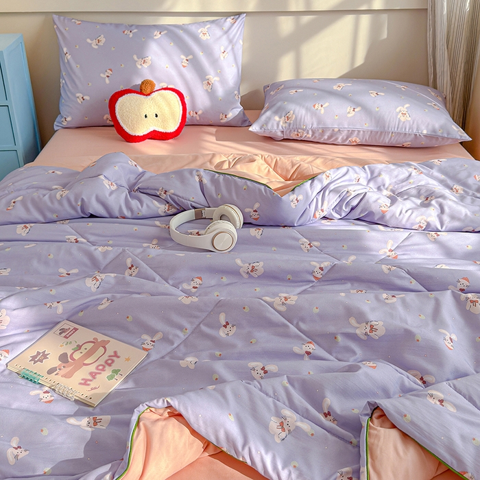 91家纺网 家纺一手货源 找家纺 老帅的工厂店 2026新款A类水洗皱皱纱7A抑菌夏被夏凉被空调被 云间兔花