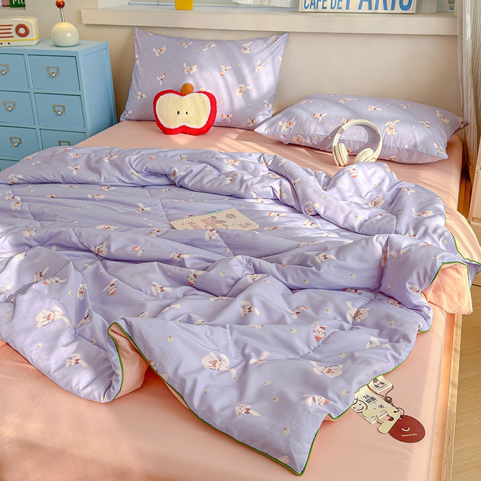 91家纺网 家纺一手货源 找家纺 老帅的工厂店 2026新款A类水洗皱皱纱7A抑菌夏被夏凉被空调被 云间兔花