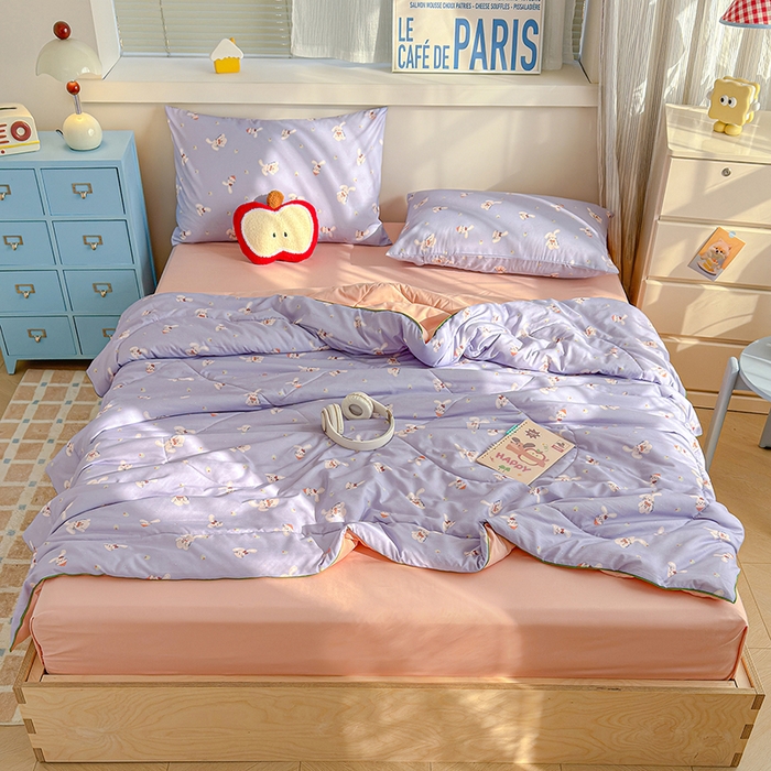 91家纺网 家纺一手货源 找家纺 老帅的工厂店 2026新款A类水洗皱皱纱7A抑菌夏被夏凉被空调被 云间兔花