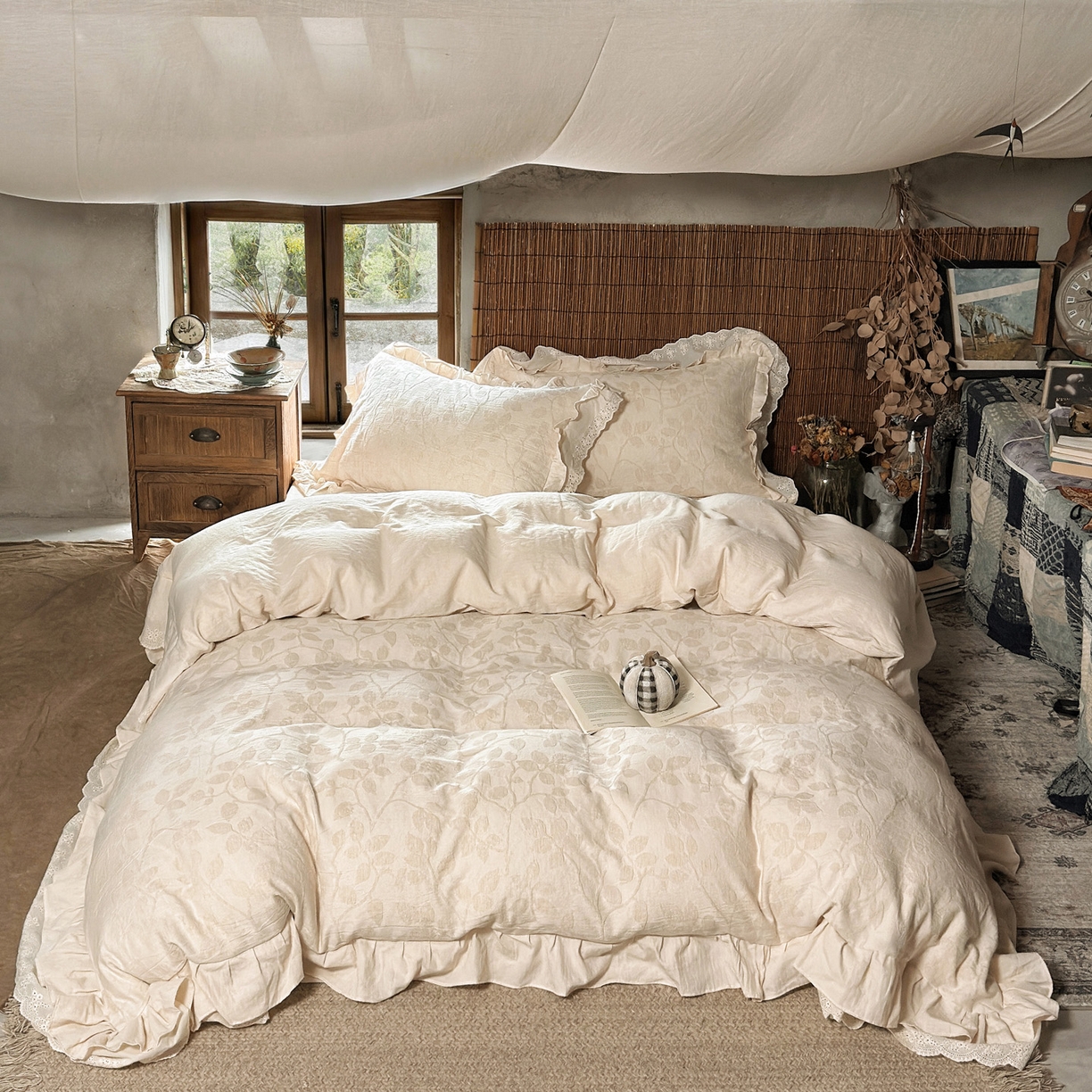 91家纺网 家纺一手货源 找家纺 （总）澳萝拉 2026新款A类双层花边棉麻提花四件套