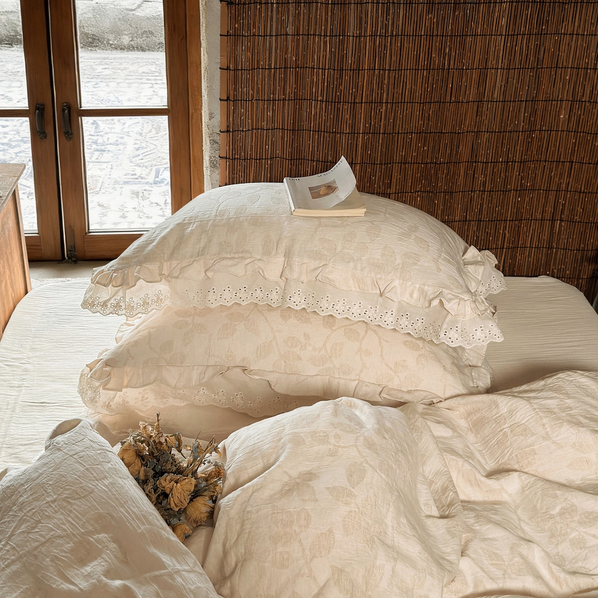 91家纺网 家纺一手货源 找家纺 澳萝拉 2026新款A类双层花边棉麻提花四件套 草木集