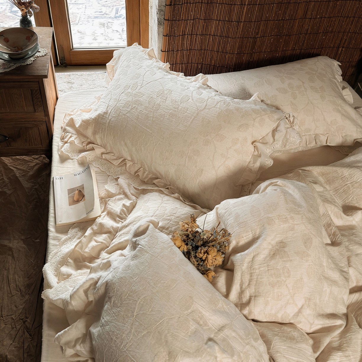 91家纺网 家纺一手货源 找家纺 （总）澳萝拉 2026新款A类双层花边棉麻提花四件套