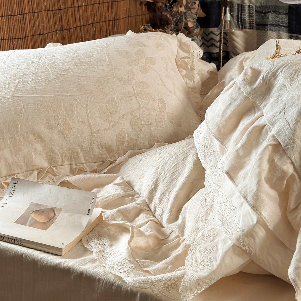 91家纺网 家纺一手货源 找家纺 澳萝拉 2026新款A类双层花边棉麻提花四件套 草木集