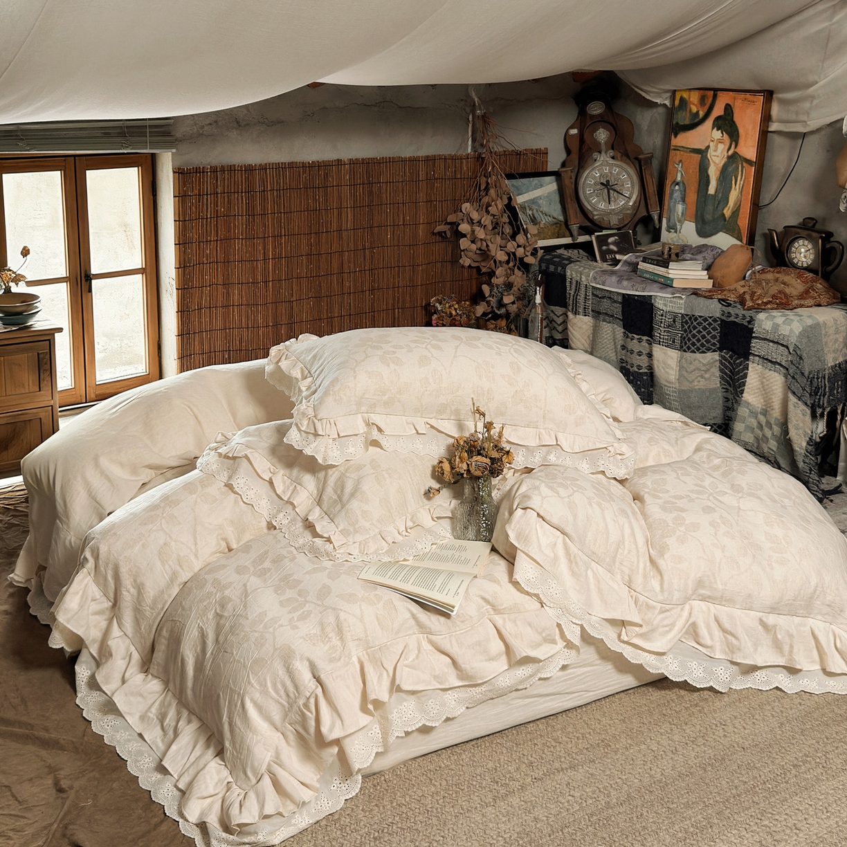 91家纺网 家纺一手货源 找家纺 （总）澳萝拉 2026新款A类双层花边棉麻提花四件套