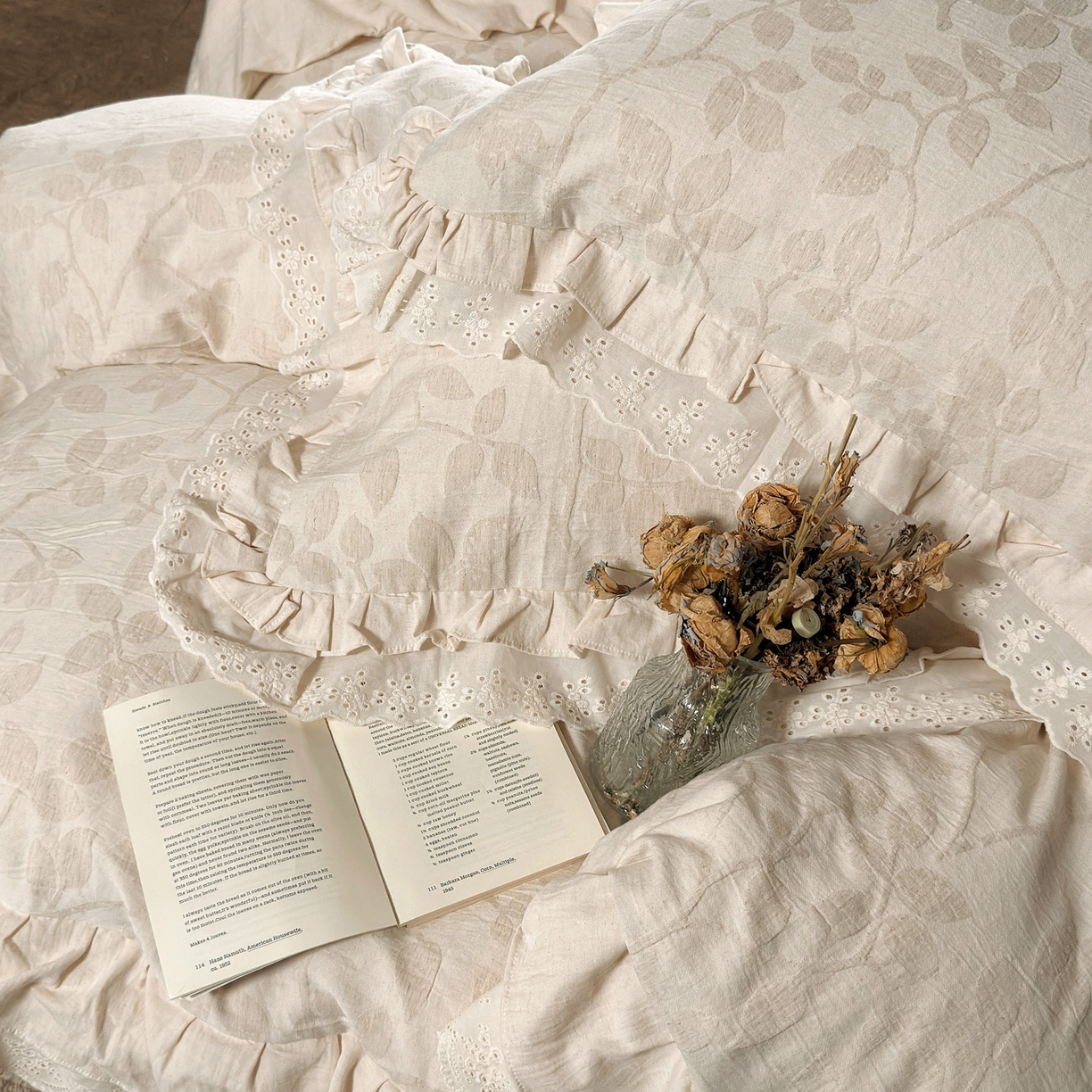 91家纺网 家纺一手货源 找家纺 （总）澳萝拉 2026新款A类双层花边棉麻提花四件套