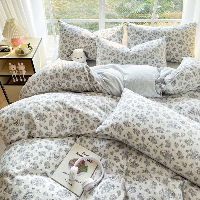 91家纺网 家纺一手货源 找家纺 王朝国际 2026新款时尚印花棉纱四件套 花蝶