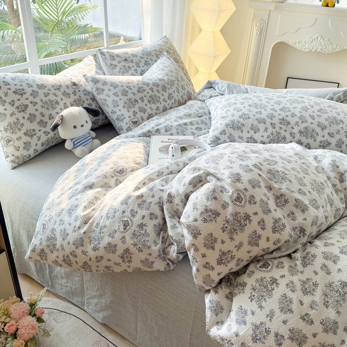 91家纺网 家纺一手货源 找家纺 王朝国际 2026新款时尚印花棉纱四件套 花蝶