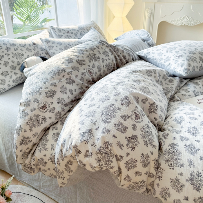 91家纺网 家纺一手货源 找家纺 王朝国际 2026新款时尚印花棉纱四件套 花蝶