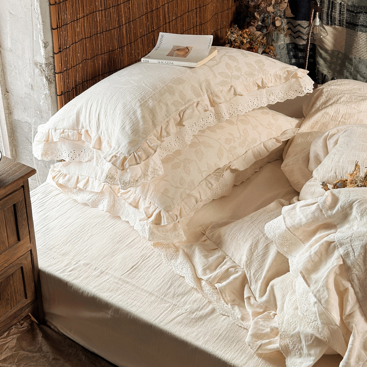 91家纺网 家纺一手货源 找家纺 澳萝拉 2026新款A类双层花边棉麻提花四件套 草木集