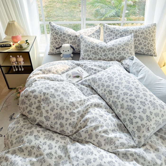 91家纺网 家纺一手货源 找家纺 王朝国际 2026新款时尚印花棉纱四件套 花蝶