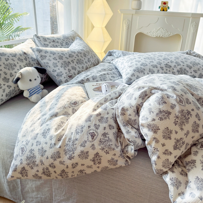 91家纺网 家纺一手货源 找家纺 王朝国际 2026新款时尚印花棉纱四件套 花蝶