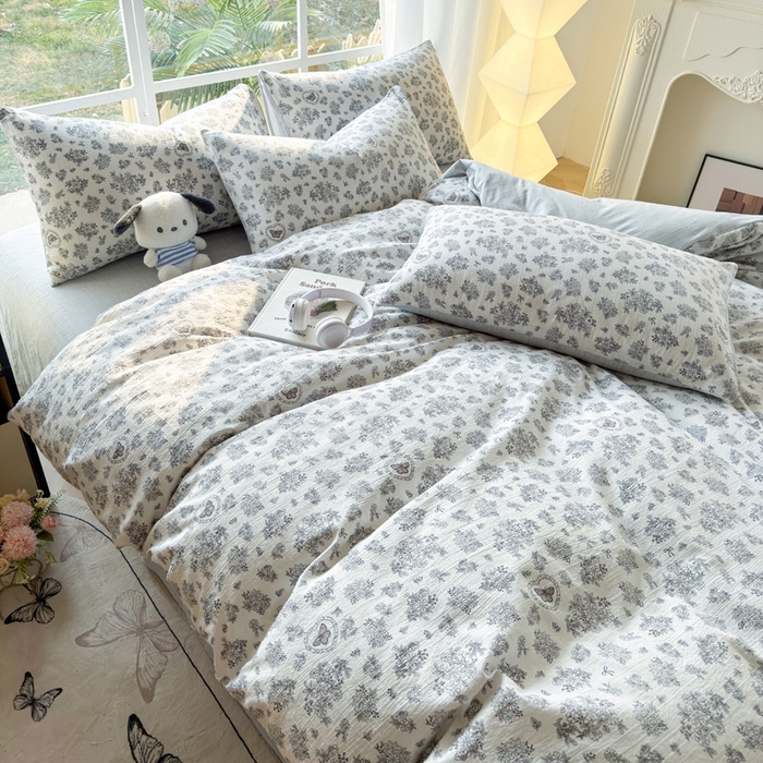 91家纺网 家纺一手货源 找家纺 王朝国际 2026新款时尚印花棉纱四件套 花蝶