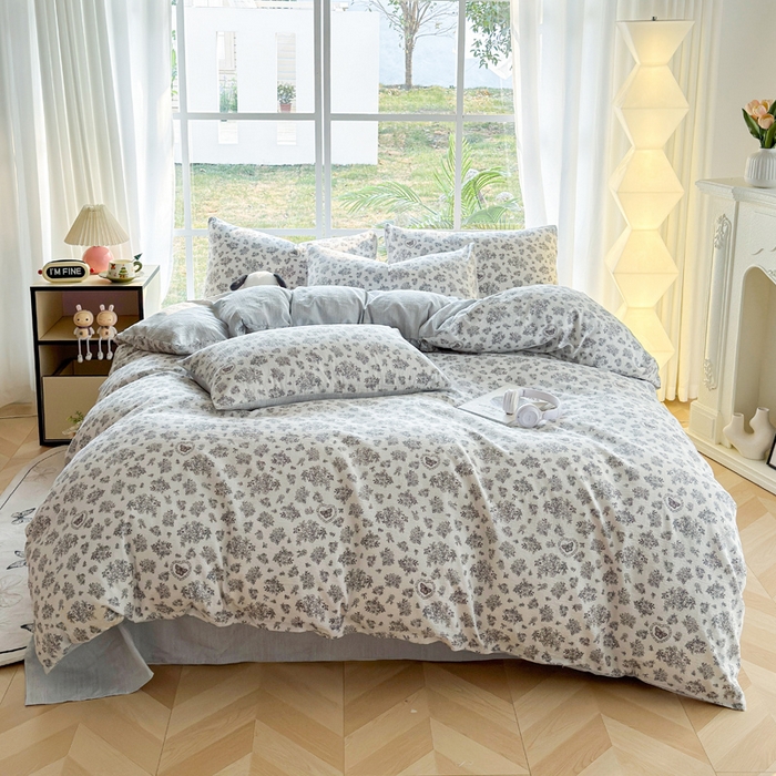 91家纺网 家纺一手货源 找家纺 王朝国际 2026新款时尚印花棉纱四件套 花蝶