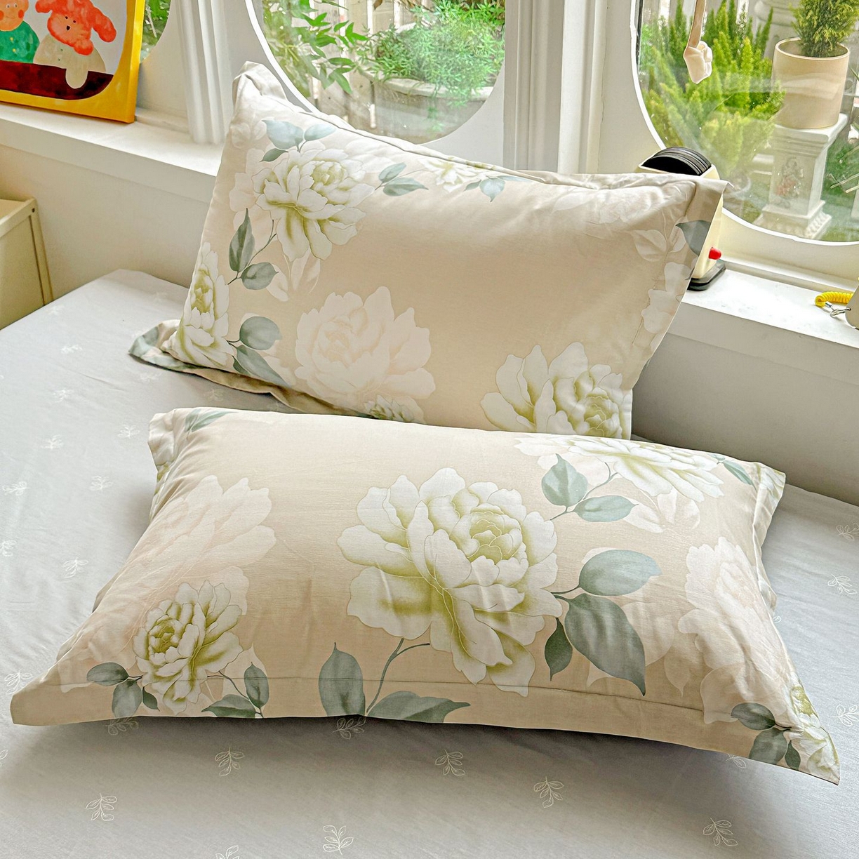 恩泽家纺 2026新款13372ins全棉印花四件套单品系列-单枕套 花开宿语