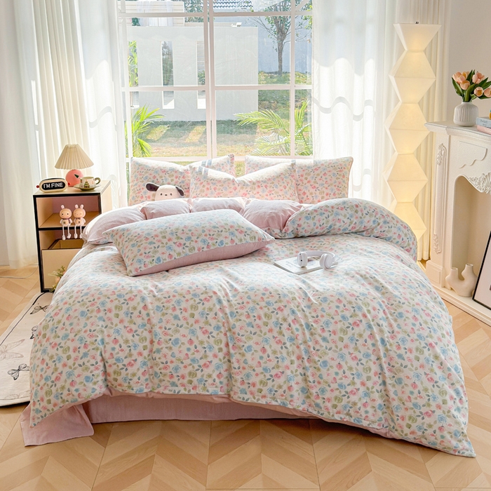 91家纺网 家纺一手货源 找家纺 王朝国际 2026新款时尚印花棉纱四件套 花影