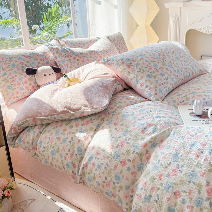 91家纺网 家纺一手货源 找家纺 王朝国际 2026新款时尚印花棉纱四件套 花影