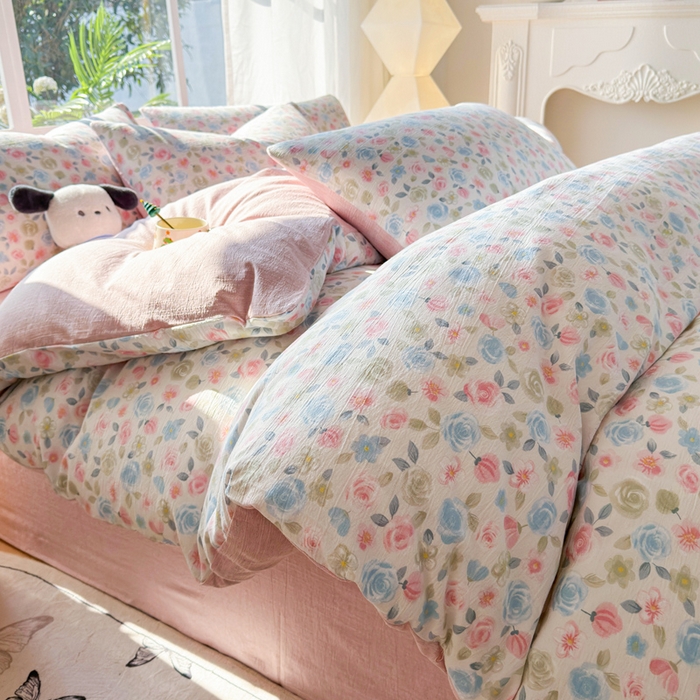 91家纺网 家纺一手货源 找家纺 王朝国际 2026新款时尚印花棉纱四件套 花影