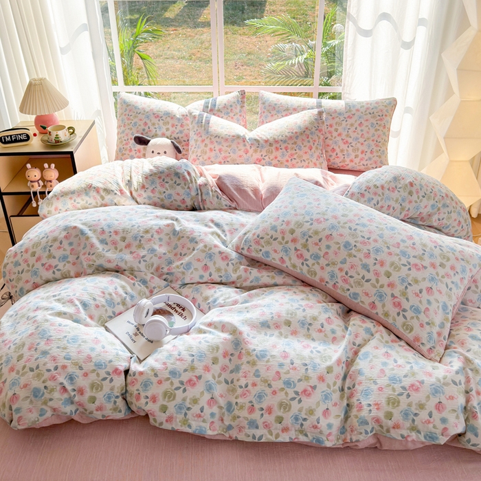 91家纺网 家纺一手货源 找家纺 王朝国际 2026新款时尚印花棉纱四件套 花影