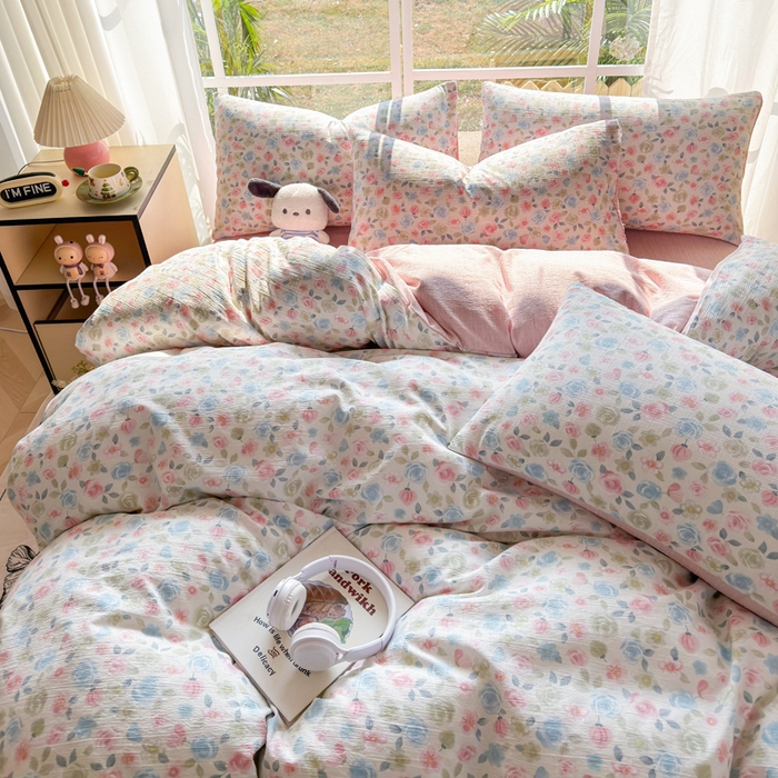 91家纺网 家纺一手货源 找家纺 王朝国际 2026新款时尚印花棉纱四件套 花影