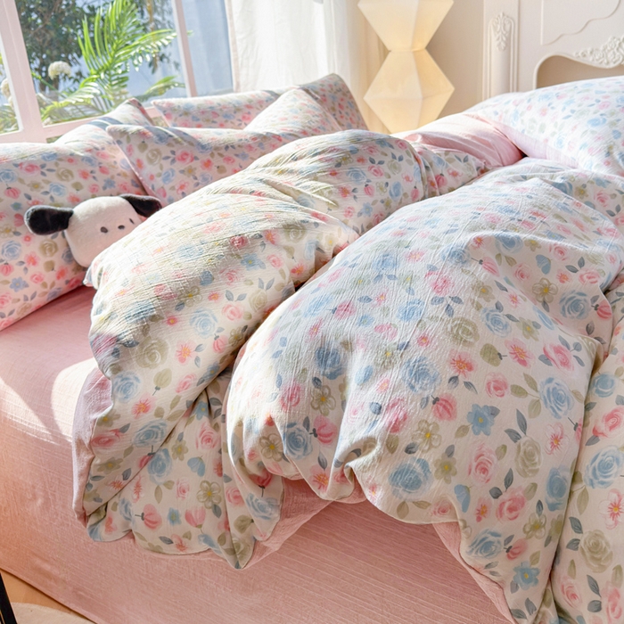 91家纺网 家纺一手货源 找家纺 王朝国际 2026新款时尚印花棉纱四件套 花影