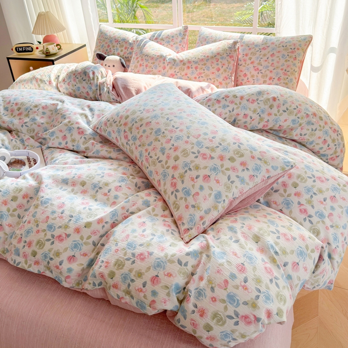 91家纺网 家纺一手货源 找家纺 王朝国际 2026新款时尚印花棉纱四件套 花影